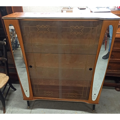 612 - 1950's Display Cabinet with Glass Shelves and Mirror Detailing 108cm H x 91cm W x 30cm D