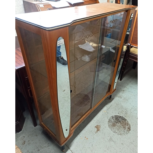 612 - 1950's Display Cabinet with Glass Shelves and Mirror Detailing 108cm H x 91cm W x 30cm D