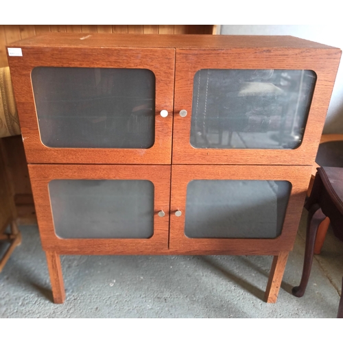 662 - Mid Century Book Case with Frosted Glass Doors 110cm H x 100cm W x 43cm D