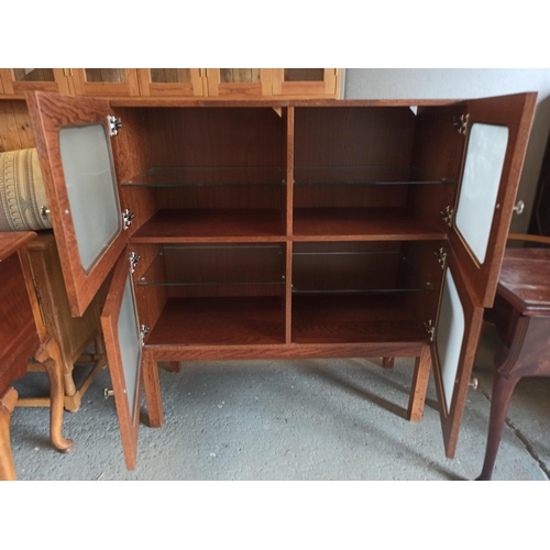 662 - Mid Century Book Case with Frosted Glass Doors 110cm H x 100cm W x 43cm D