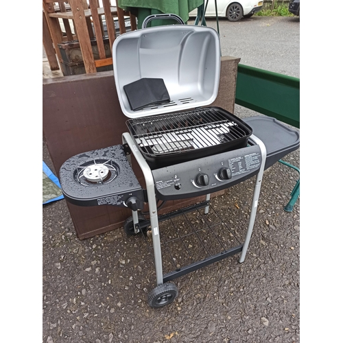 11 - Gas BBQ with Gas Ring, Lift Up Side Tray on Wheels - Very Clean