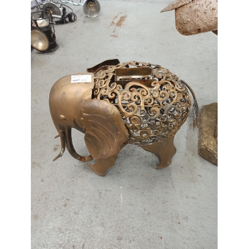 28 - Metal Elephant and  Bird Garden Ornaments