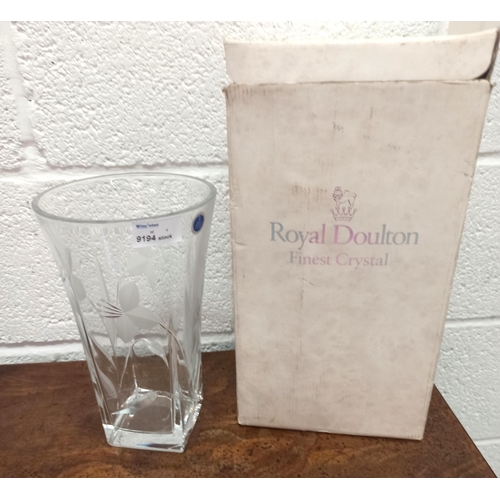 630 - Royal Doulton Fine Crystal Vase with Flower Design in Box 25cm H x 15cm W