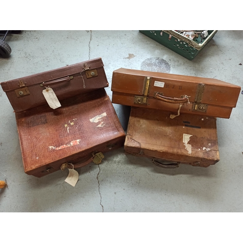 308 - Vintage and Antique Leather Suitcases x2