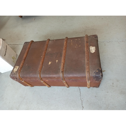 102 - Wooden Bound Trunk with Liftout Tray