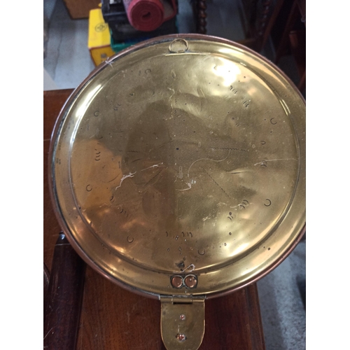 378 - Brass Coal Scuttle ( with coal !!) , 2 Bed Warming Pans and a Brass Trivet