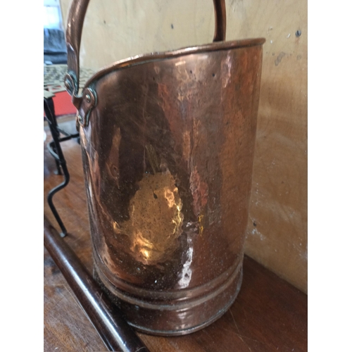 378 - Brass Coal Scuttle ( with coal !!) , 2 Bed Warming Pans and a Brass Trivet