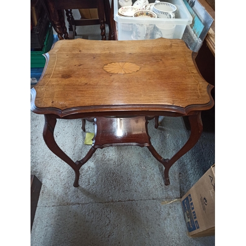 599 - Occasional Table with Inlaid Detail and Lower Shelf ( repair to leg)