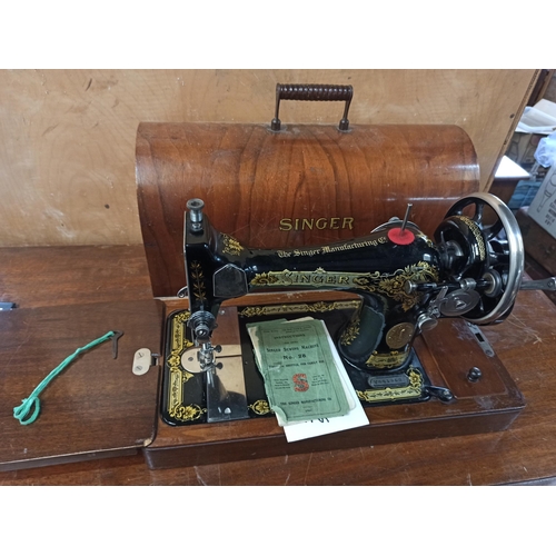 604 - Singer Sewing Machine NO. 28 with Side Tray, Key and Instructions in Case