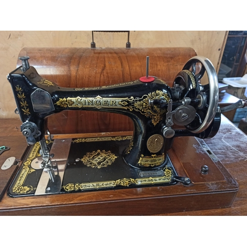 604 - Singer Sewing Machine NO. 28 with Side Tray, Key and Instructions in Case