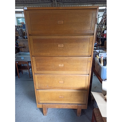 381 - Mid Century Design Oak RAF Filing Cabinet by Staverton 1960's 183cm H x 92cm W x 36cm D