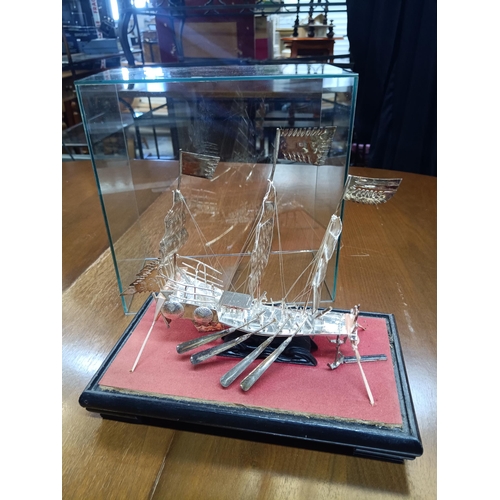 363 - A Silver Plated Chinese Junk in Display Case