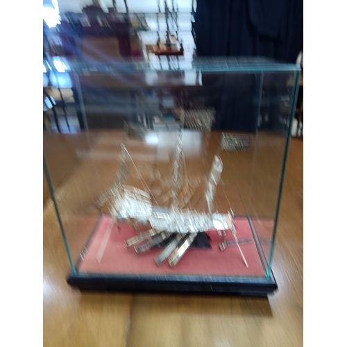 363 - A Silver Plated Chinese Junk in Display Case