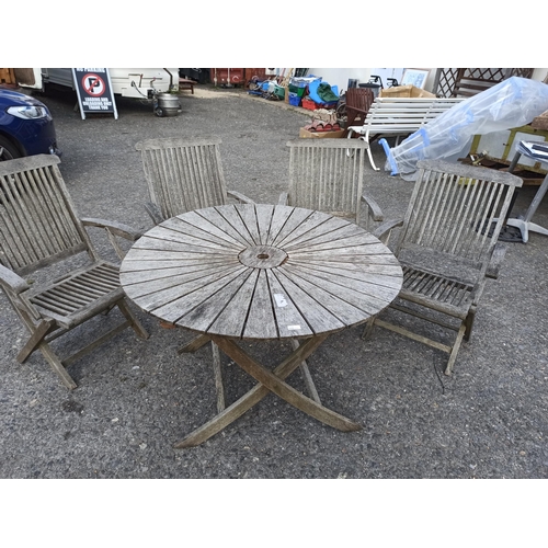 3 - Round  Folding Garden Table with 4 x Folding Chairs in need of some TLC