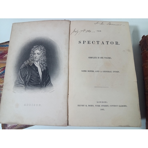 1023 - Three Antique Books - Real Life in London 1822, The Spectator Complete in One Volume 1861 and Sherid... 