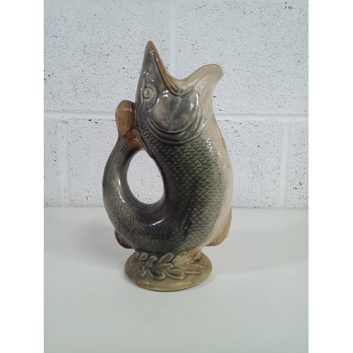 621 - A Staffordshire C1880 Majolica Fish Glug Jug 24cm