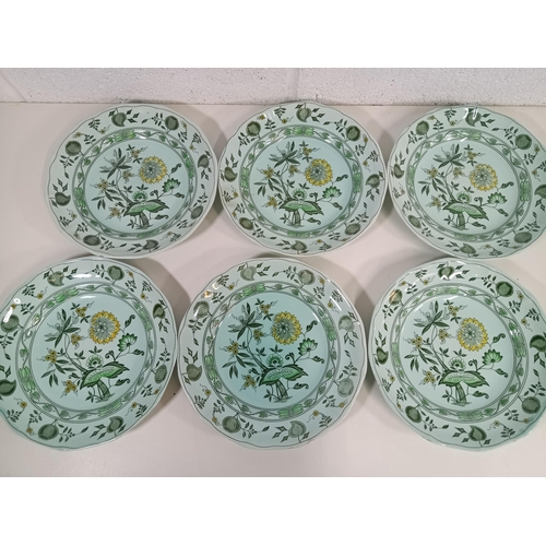 629 - 6 x Adams - Chinese Garden Pattern Plates ( 1 cracked, some chipping to edges as pictured)