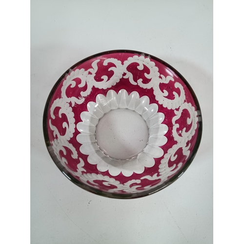 626 - An Antique Bohemia Ruby Glass Bowl 10.5cm Diameter