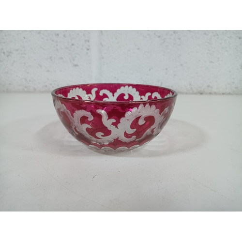 626 - An Antique Bohemia Ruby Glass Bowl 10.5cm Diameter