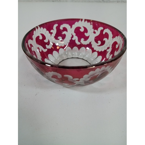 626 - An Antique Bohemia Ruby Glass Bowl 10.5cm Diameter