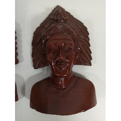 360 - Vintage Solid Wood Indonesian Head Sculptures x2