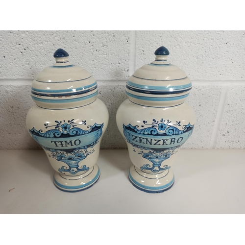 628 - 2 x Large Italian Lidded Jars - Ginger and Thyme   26cm High