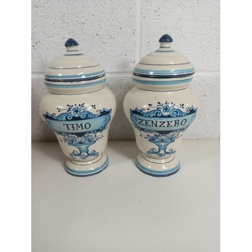 628 - 2 x Large Italian Lidded Jars - Ginger and Thyme   26cm High