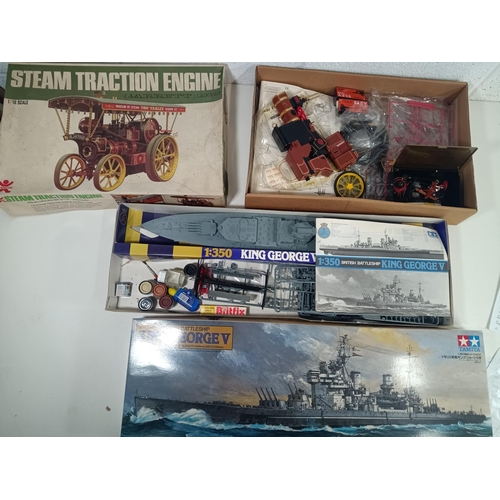 529 - Vintage Tamiya King George V Battleship 1:350 Model in Box - Part Built and a Vintage Bandai Garrett... 