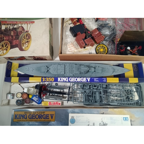 529 - Vintage Tamiya King George V Battleship 1:350 Model in Box - Part Built and a Vintage Bandai Garrett... 