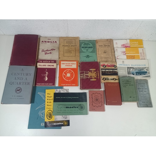 982 - A Box of Vintage Automobilia Handbooks, Service Books for Ford Consul, Bond Minicar, Bedford QL, Mor... 