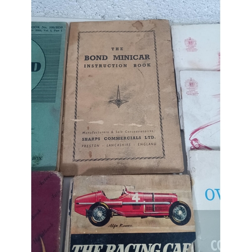 982 - A Box of Vintage Automobilia Handbooks, Service Books for Ford Consul, Bond Minicar, Bedford QL, Mor... 