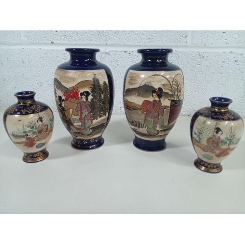 509 - 4 x Hand Painted Japanese Vases , 2 x Small and 2 x Medium Size ( 1 x Medium Vase with Crack)