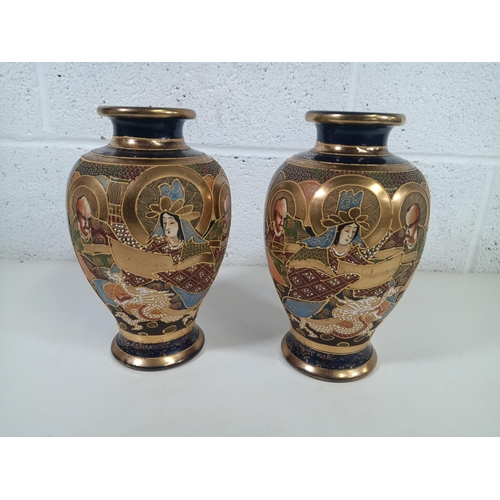 508 - 2 X Handpainted Satsuma Moriage Japanese Vases 25cm Tall