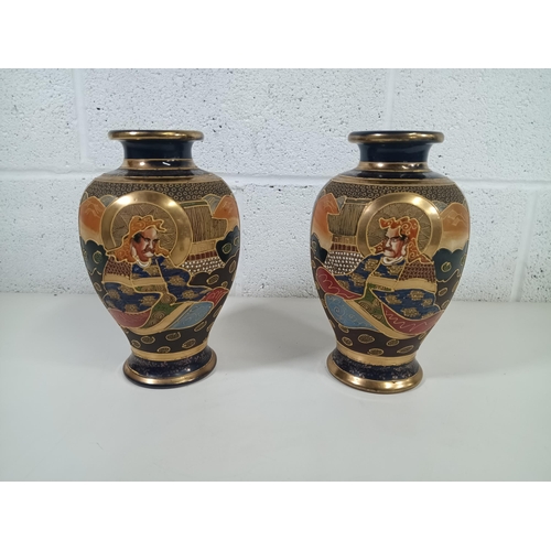 508 - 2 X Handpainted Satsuma Moriage Japanese Vases 25cm Tall