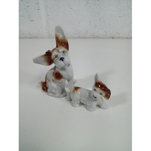 614 - 2 x Vintage Dog Ornaments - Marked Foriegn ( slight chip to large dogs ear)