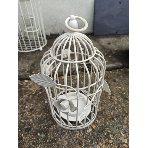 26 - 3 x White Bird Cages/ Candle Holders