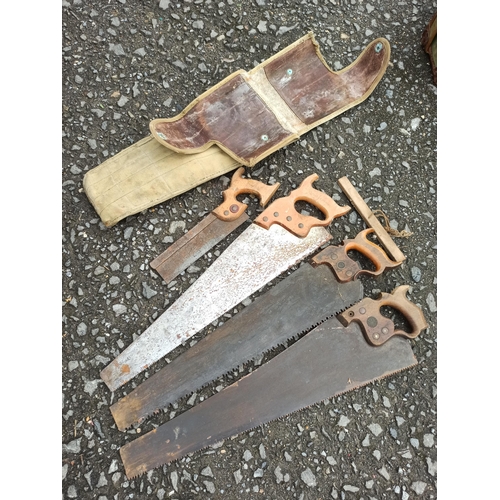 68 - Antique Saws x 4 in Canvas Carpenters Case