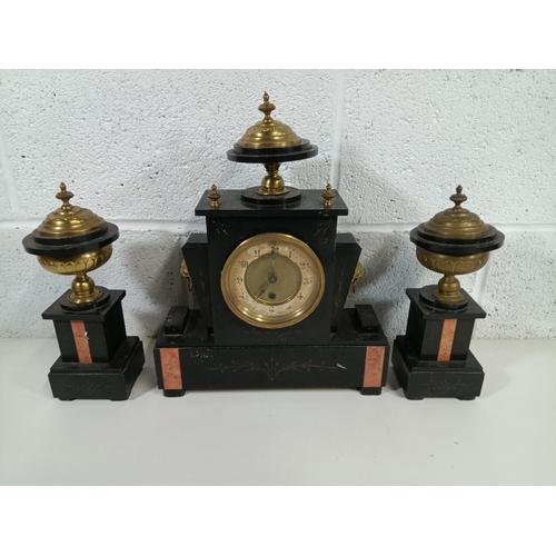 362 - A Marble and Slate Clock with Garnitures - No Key