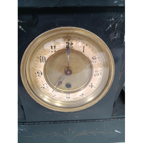 362 - A Marble and Slate Clock with Garnitures - No Key