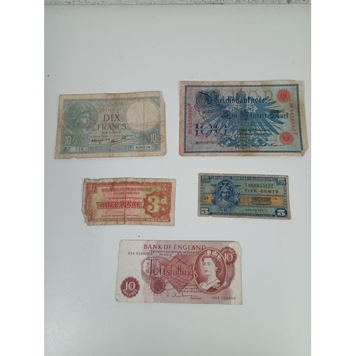 550 - British Armed Forces and Other Bank Notes inc. 10 Shilling Note, 1940 10 Francs, WWII German 100 Mar... 