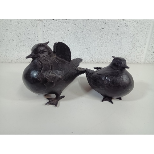 515 - A Pair of Japanese Bronze , Cast Iron Mandarin Ducks