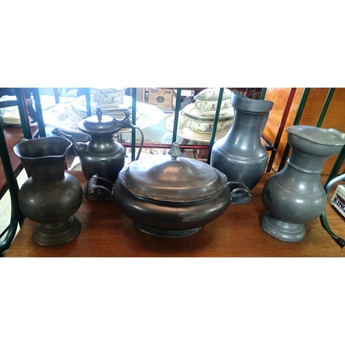 528 - A Quantity of Antique Pewter, Pictures , Tureen, Jugs etc.