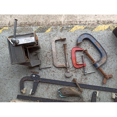 91 - Record G Clamp and 2 x Others, Stanley Vice Clamp, 2 x Sash Clamps, Brass Fish Door Knocker and 2 x ... 