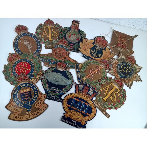 562 - A Collection of Cardboard Military Insignia and Regimental Royal Corps Signals, ATS Royal Navy