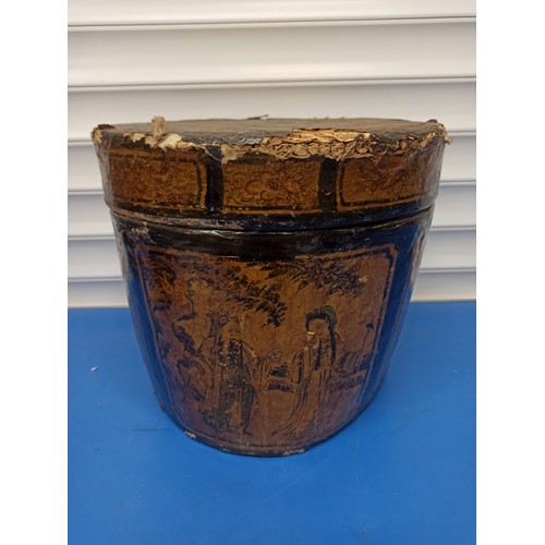 518 - Chinese Paper Mache Hat Box 31cm H x 37cm Diameter