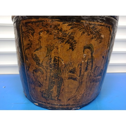 518 - Chinese Paper Mache Hat Box 31cm H x 37cm Diameter