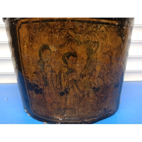 518 - Chinese Paper Mache Hat Box 31cm H x 37cm Diameter