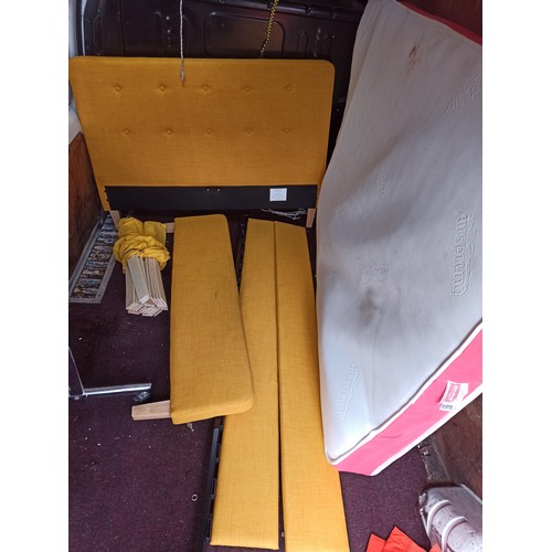 104 - 12 Month Old Clean Yellow/ Gold Coloured Double Bed Frame and  Mattress - Requires Assembly