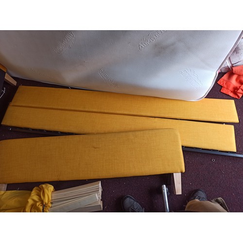 104 - 12 Month Old Clean Yellow/ Gold Coloured Double Bed Frame and  Mattress - Requires Assembly