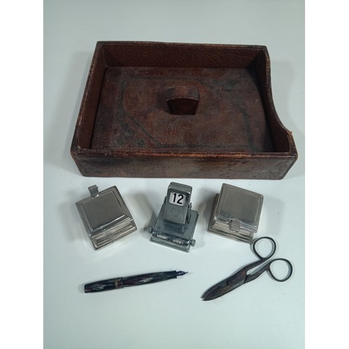 540C - Vintage Leather Stationary Set and Other Oddments - inc. a Tortoise Shell Vintage Ink Pen